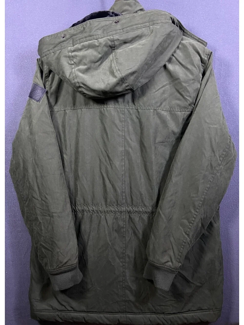 HOLLISTER LINED PARKA JACKET COAT OLIVE GREEN MENS SIZE XL NO FUR HOOD ACCENT